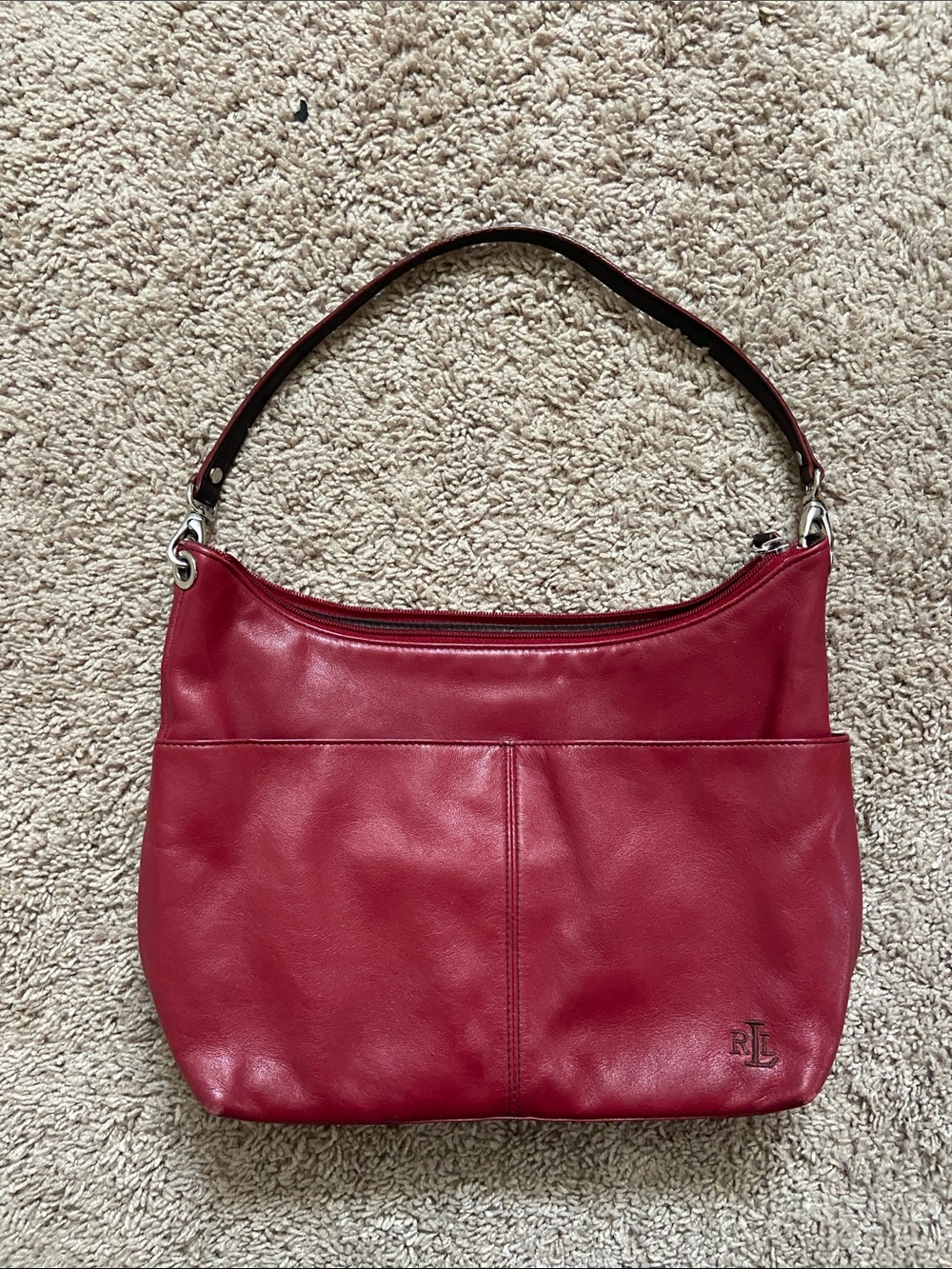 Ralph Lauren Deep Red Leather Shoulder Hobo